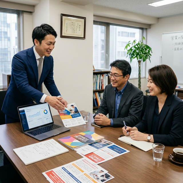 中小企業向けにWebからオフラインまで総合的な集客施策を提案する様子